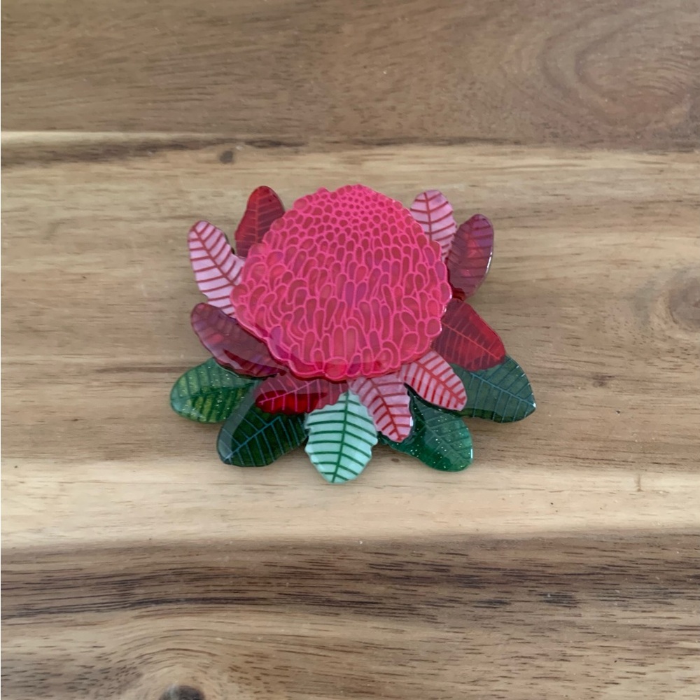 Erstwilder Shady Lady Red Brooch flower Pin NWOT